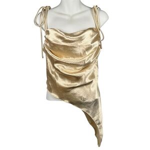 Top Women’s M Satin Cami Sexy Spaghetti Strap Backless Top Asymmetrical Cowl